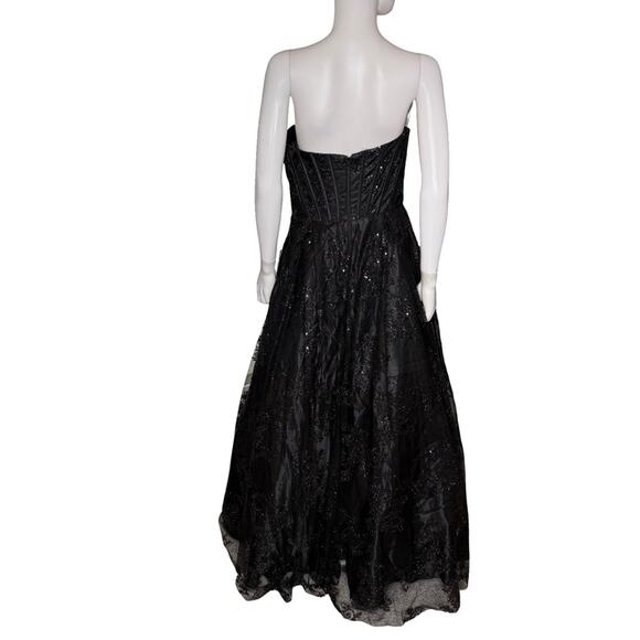 Blondie Nites “Tori” Strapless Glitter Mesh Corset Gown Black Junior’s Sz 13 - Picture 6 of 11